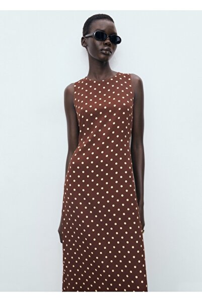 MANGO Woman Puantiyeli midi boy elbise