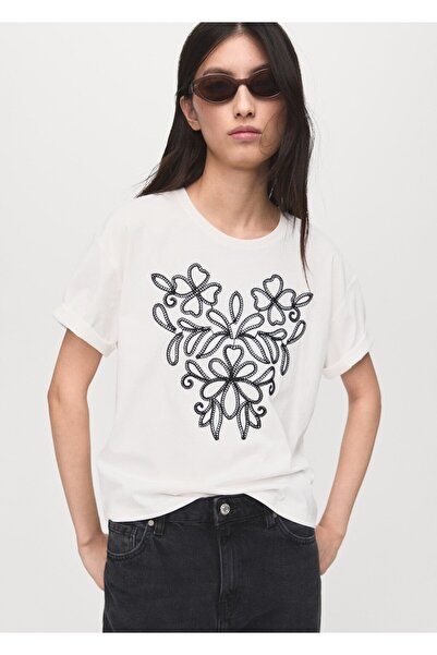MANGO Woman Çiçek işlemeli pamuk tişört