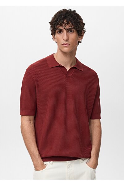 MANGO Man Kroşe pamuklu polo gömlek