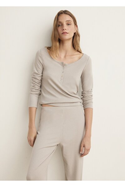 MANGO Woman Düğmeli ribana triko tişört