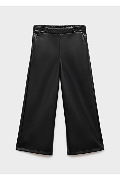 MANGO Kids Düz kesim deri görünümlü pantolon