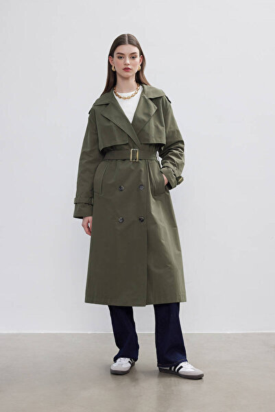 BE BLUE kHaki Double WindbReakeR Detailed Trench Coat