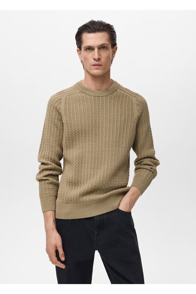 MANGO Man %100 pamuklu örgü desenli kazak