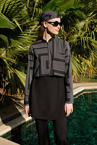 BE BLUE Comfort Minimal Patterned Hijab Swimsuit Dress