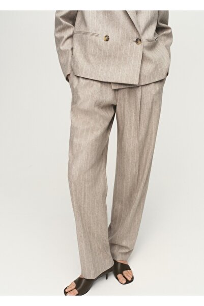 MANGO Woman İnce çizgili yünlü takım pantolonu