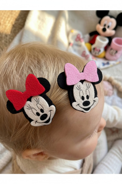 Toka Sepetim Minnie Mouse Saçsız Bebek Tokası 2 Adet Bebek Çıtçıt