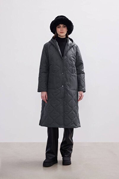 BE BLUE Anthracite Long Quilted Coat