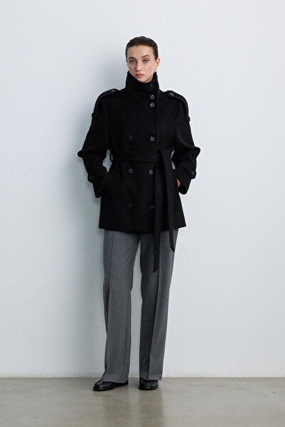 BE BLUE Black Stand-Up Collar Coat