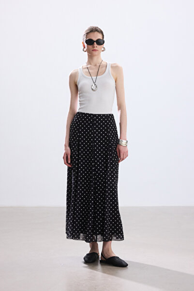 BE BLUE تنورة شيفون منقوشة بنقاط سوداء