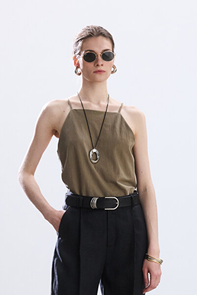 BE BLUE حزام جلدي بإبزيم بيضاوي فضي أسود