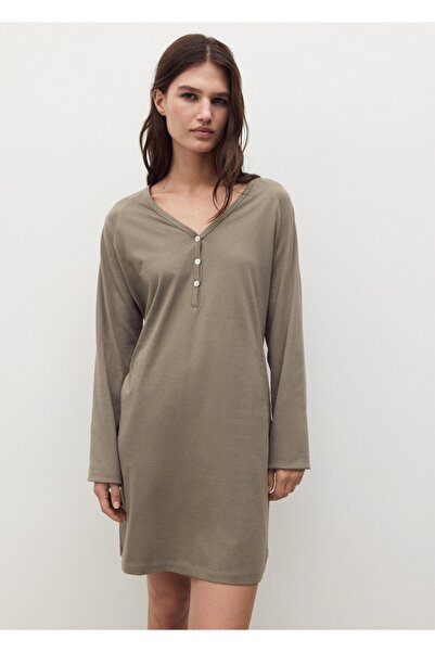 MANGO Woman Düğme detaylı pamuklu gecelik