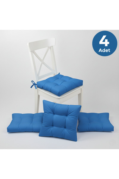 ALTINPAMUK 4'lü Gold Mavi Pofidik Sandalye Minderi Özel Dikişli Bağcıklı 40x40cm