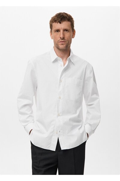 MANGO Man %100 pamuklu çizgili relaxed fit gömlek