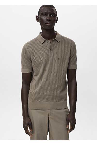 MANGO Man Ajur örgü pamuklu polo gömlek