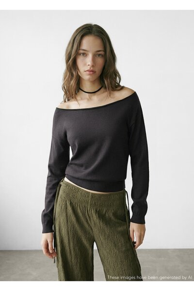 Mango Teen Omzu açık triko kazak