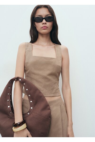 MANGO Woman Keten karışımlı çapraz sırt detaylı bluz