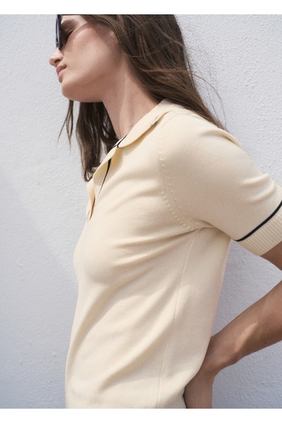 MANGO Woman Kontrast süslemeli polo yaka kazak