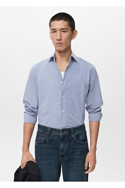 MANGO Man Slim fit çizgili %100 pamuklu gömlek