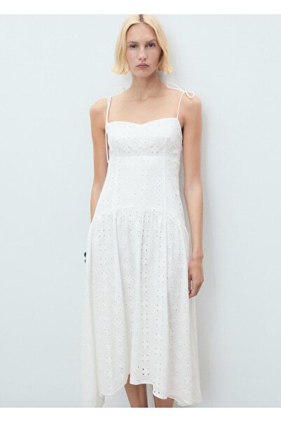 MANGO Woman Die cut detaylı midi elbise