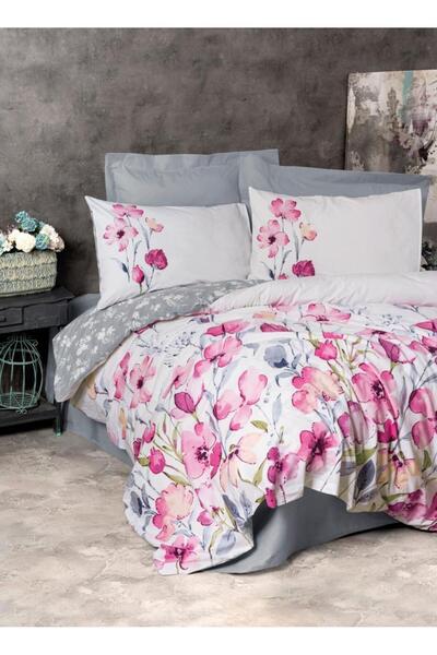 Cotton Box طقم غطاء لحاف مزدوج كارلا رمادي، 100% قطن رانفورس 57 سلك.