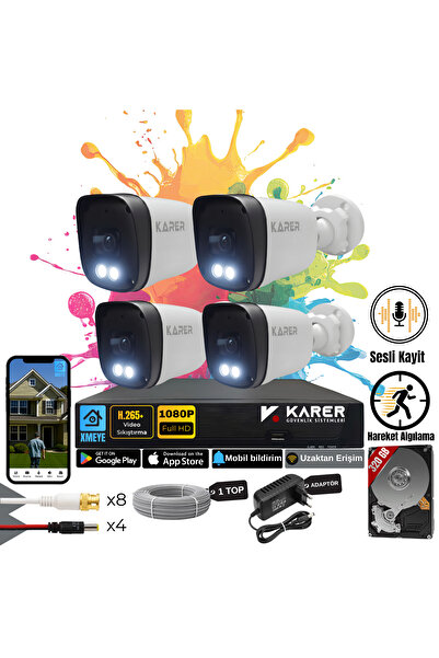 KARER Exitcam-4'lü AHD Güvenlik Kamera Seti-Gece Renkli- Su Geçirmez-Sesli Ka...