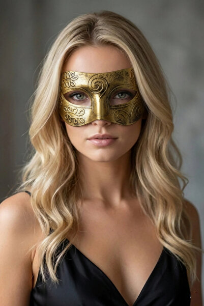 ReilaParty Altın Renk Eskitme Venedik Maske - Antik Desenli Eskitilmiş Parti ...
