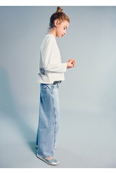 MANGO Kids Wideleg zımbalı jean pantolon