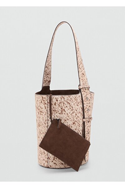 MANGO Woman Kürk ve deri bucket çanta
