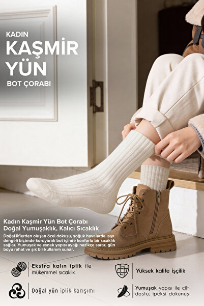 Bolero Șosete de iarnă din lână moale pentru femei Ecru