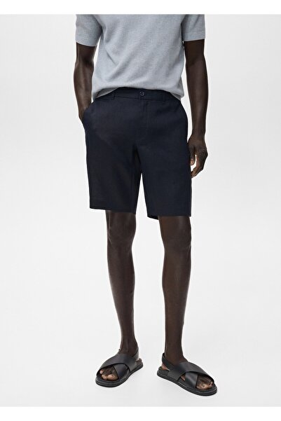 MANGO Man Dar kesim %100 keten bermuda şort