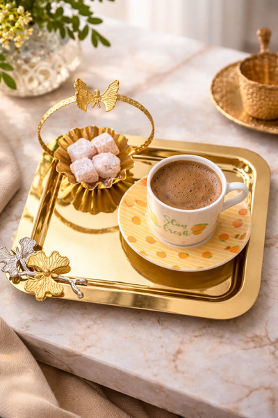 Fabrication 6'Lı Kare Tek Taraflı Gold Kelebekli Titanyum Kaplama Sunum Tepsisi