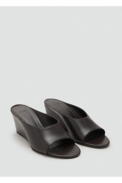 MANGO Woman Leather Sandals with Wedge Heels