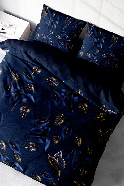 MonoHome طقم غطاء لحاف مزدوج من القطن فرع أزرق طبيعي