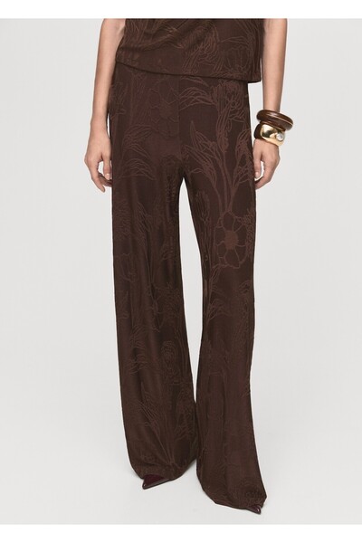 MANGO Woman Düz kesim çiçek desenli jakar pantolon
