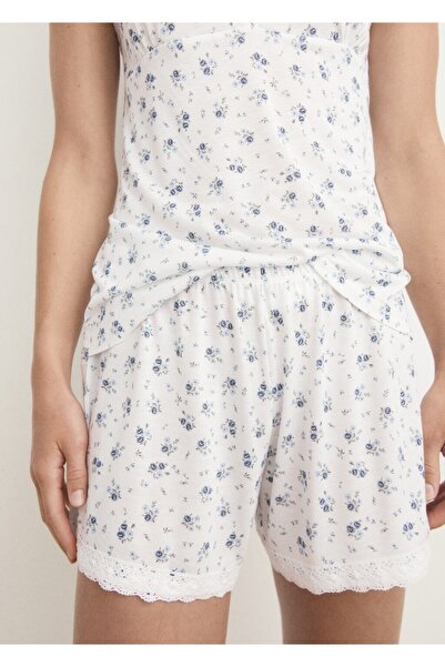 MANGO Woman Pyjama-Shorts mit Blumenmuster und Spitzenverzierung