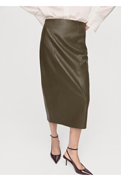 MANGO Woman Deri görünümlü kalem etek