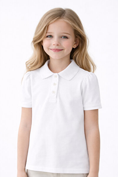 OEM Short sleeve school shirt, GIRLS, polo type, WHITE