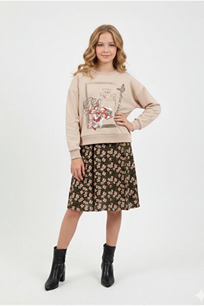 Çikoby فستان بناتي منقوش بحزام جيليه مطبوع عليه عرق مزدوج