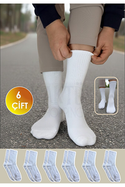 YASYAS 6 Çift Beyaz Pamuklu Tenis Kolej Çorap-Yetişkin ve Çocuk