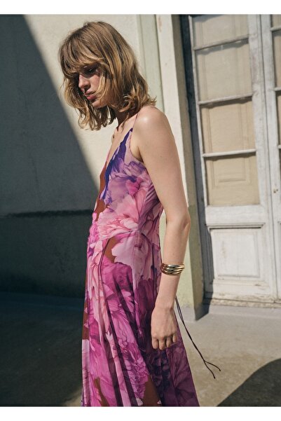 MANGO Woman Çiçekli flare elbise