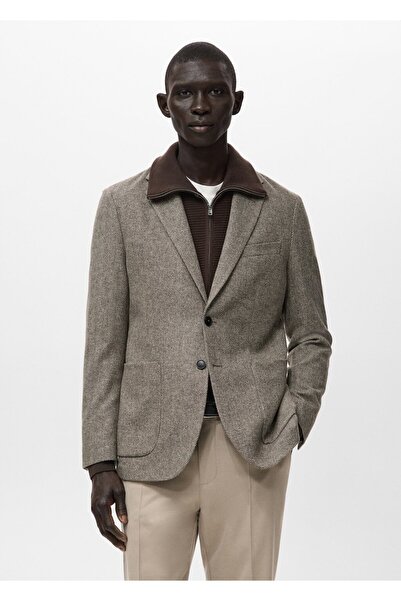 MANGO Man Dar kesim yün karışımlı blazer ceket
