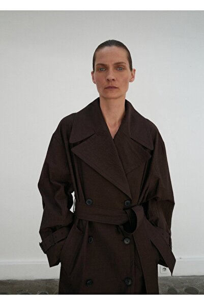 MANGO Woman Uzun saf yün trençkot