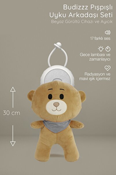 BUDİZZZ Budizzz Beyaz Gürültü Cihazı | Bebek Uyku Arkadaşı Gri Fular Ayıcık