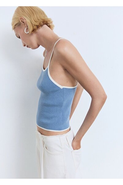 MANGO Woman Kontrast yüzeyli triko bluz