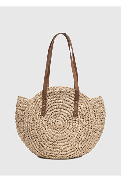 OGGO Hasır Omuz Çantası - Deri Saplı