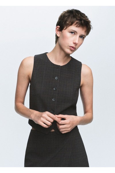 MANGO Woman Kareli kumaş yelek