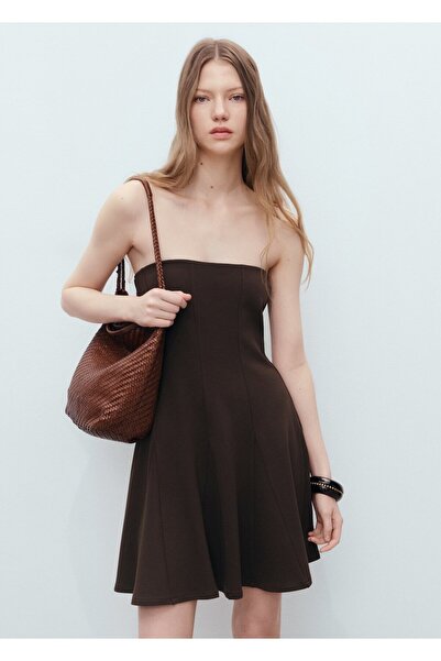 MANGO Woman Straplez pileli kısa elbise