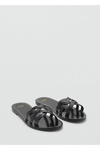 MANGO Woman İç içe geçmiş kayışlı deri sandalet