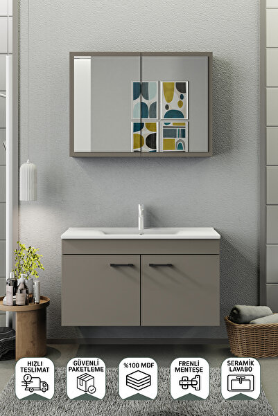 BİANİ FİX Loft 100 Cm Banyo Dolabı Renk Latte