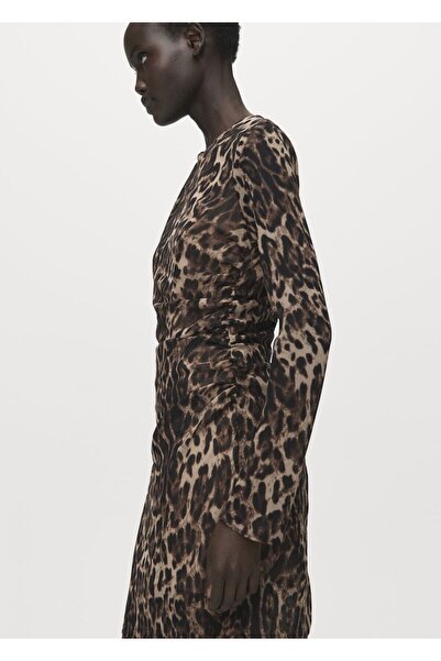 MANGO Woman Leopar desenli drape detaylı elbise